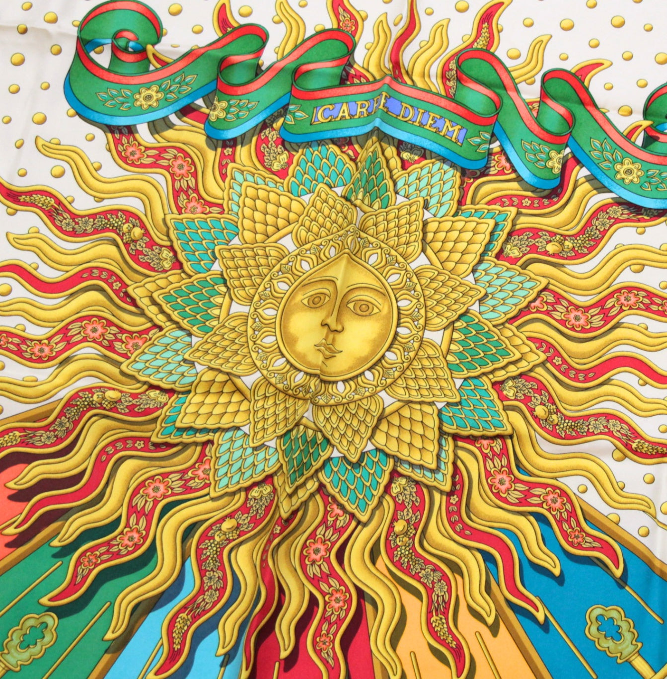 HERMES Carre 90 "Carpe Diem" Silk Scarf Green Size ONE SIZE