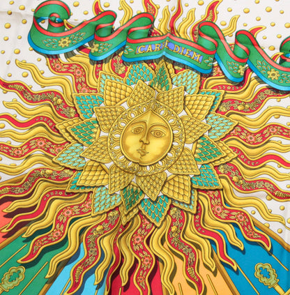 HERMES Carre 90 "Carpe Diem" Silk Scarf Green Size ONE SIZE