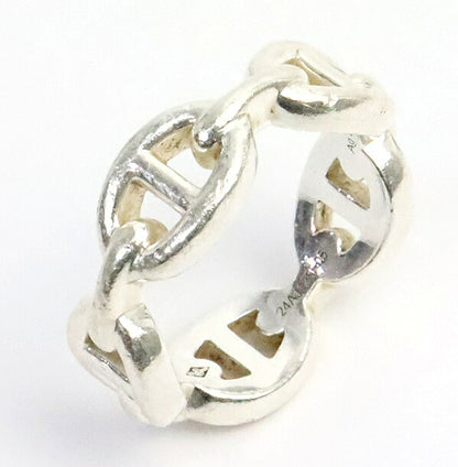 HERMES Chaine d'Ancre Enchainee PM Silver Ring Size 52