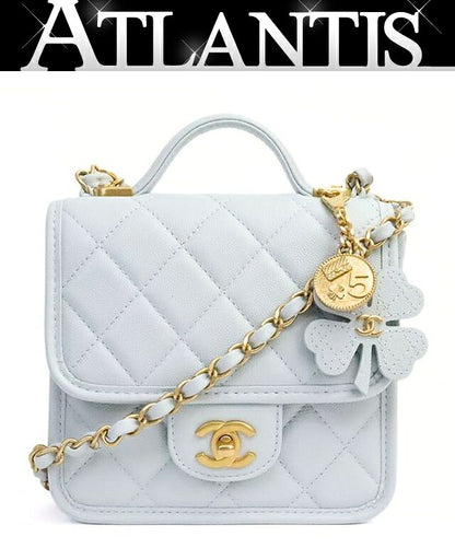 CHANEL 25A Matelassé Top Handle Light Gray Bag Size ONE SIZE