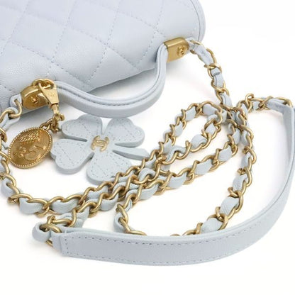 CHANEL 25A Matelassé Top Handle Light Gray Bag Size ONE SIZE