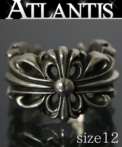 CHROME HEARTS Double Floral Cross Silver Ring Size ONE SIZE