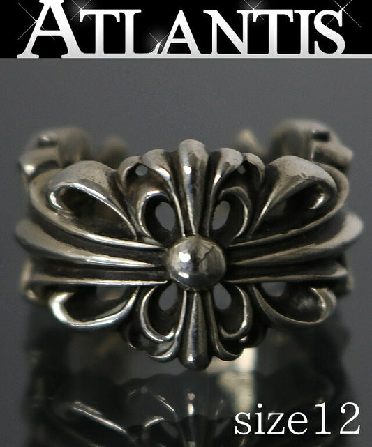 CHROME HEARTS Double Floral Cross Silver Ring Size US 6