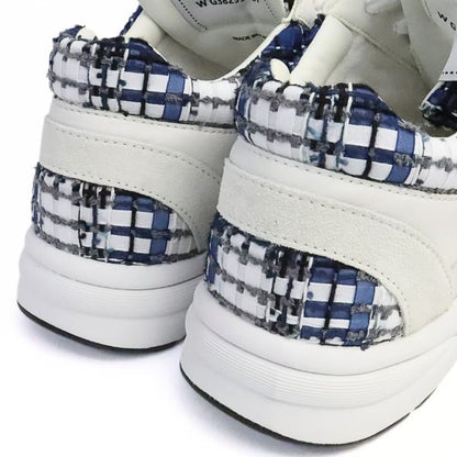 CHANEL Coco Mark Tweed Sneakers White & Blue Size 37
