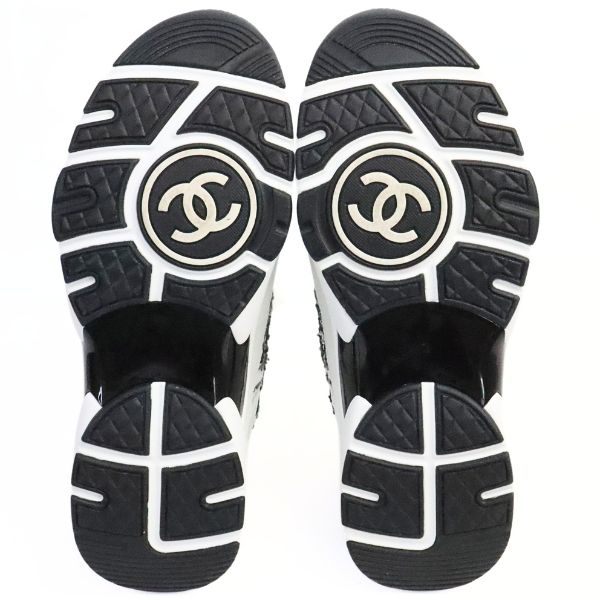 CHANEL Coco Mark Tweed Sneakers White & Blue Size 37