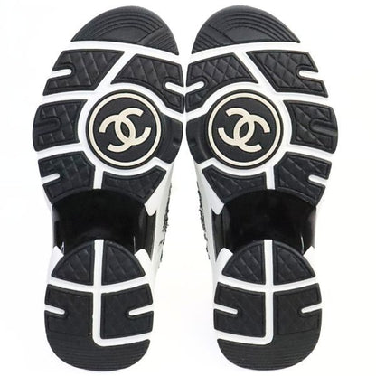 CHANEL Coco Mark Tweed Sneakers White & Blue Size 37