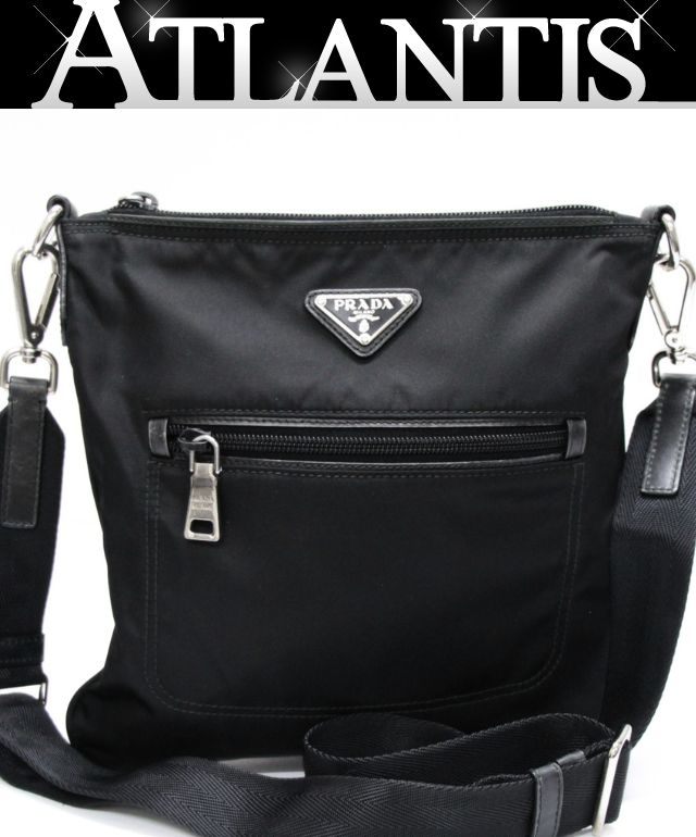 PRADA Triangle Logo Nylon Flat Bag Black Size ONE SIZE