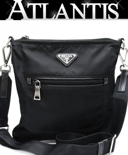 PRADA Triangle Logo Nylon Flat Bag Black Size ONE SIZE