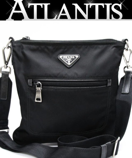 PRADA Triangle Logo Nylon Flat Bag Black Size ONE SIZE