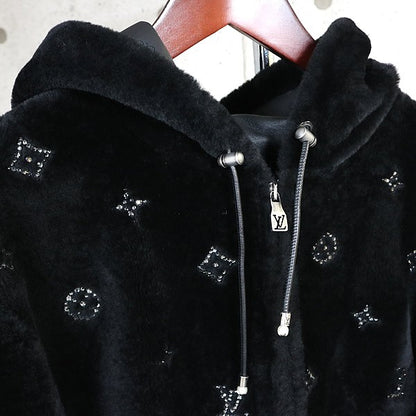 Louis Vuitton Monogram Embellished Hoodie Black Size 52