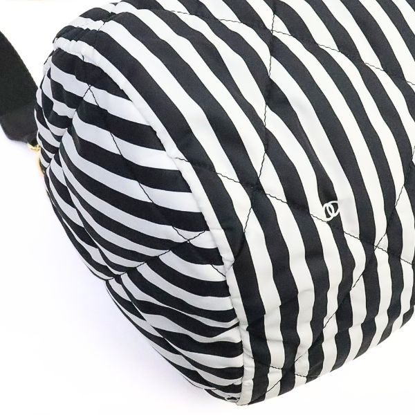 CHANEL Coco Beach Bowling Stripe Nylon & Black Bag Size ONE SIZE