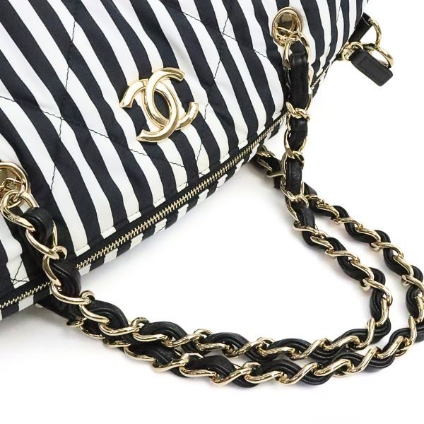 CHANEL Coco Beach Bowling Stripe Nylon & Black Bag Size ONE SIZE