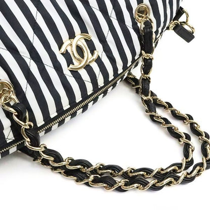 CHANEL Coco Beach Bowling Stripe Nylon & Black Bag Size ONE SIZE