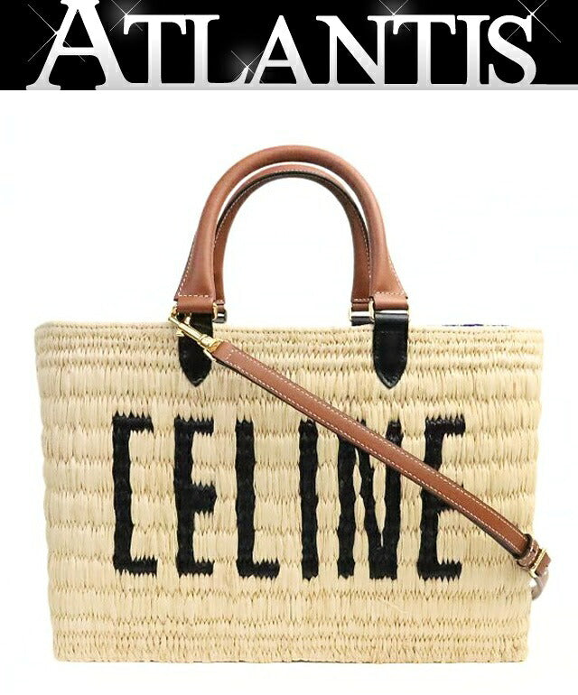 CELINE Panier 2-Way Raffia & Bag Beige Size ONE SIZE