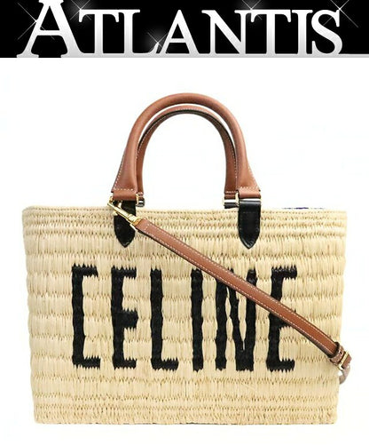 CELINE Panier 2-Way Raffia & Bag Beige Size ONE SIZE