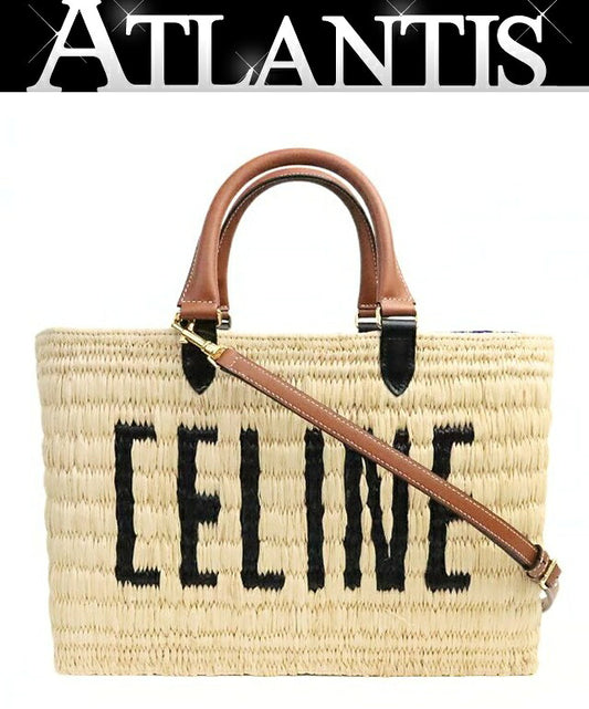 CELINE Panier 2-Way Raffia & Bag Beige Size ONE SIZE