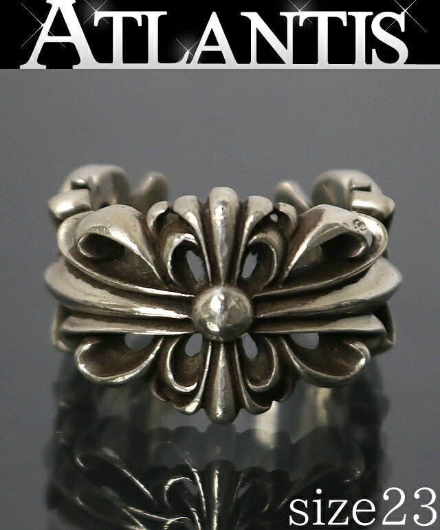 CHROME HEARTS Double Floral Cross Silver Ring Size ONE SIZE