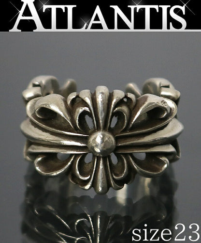 CHROME HEARTS Double Floral Cross Silver Ring Size ONE SIZE