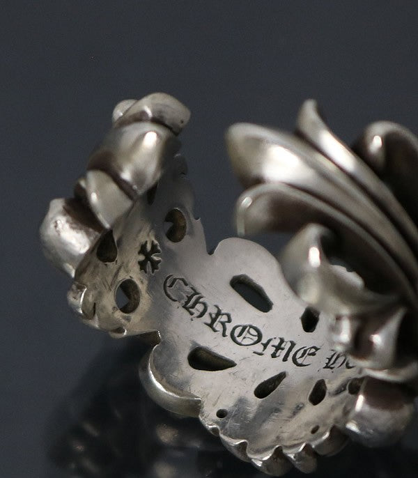 CHROME HEARTS Double Floral Cross Silver Ring Size ONE SIZE