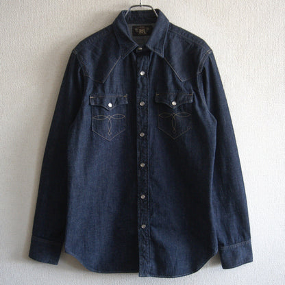 RRL Indigo Buffalo Denim Western Shirt Concho Button Size S