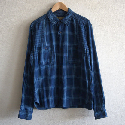 NIGEL CABOURN Indigo Check Medical Shirt Size L
