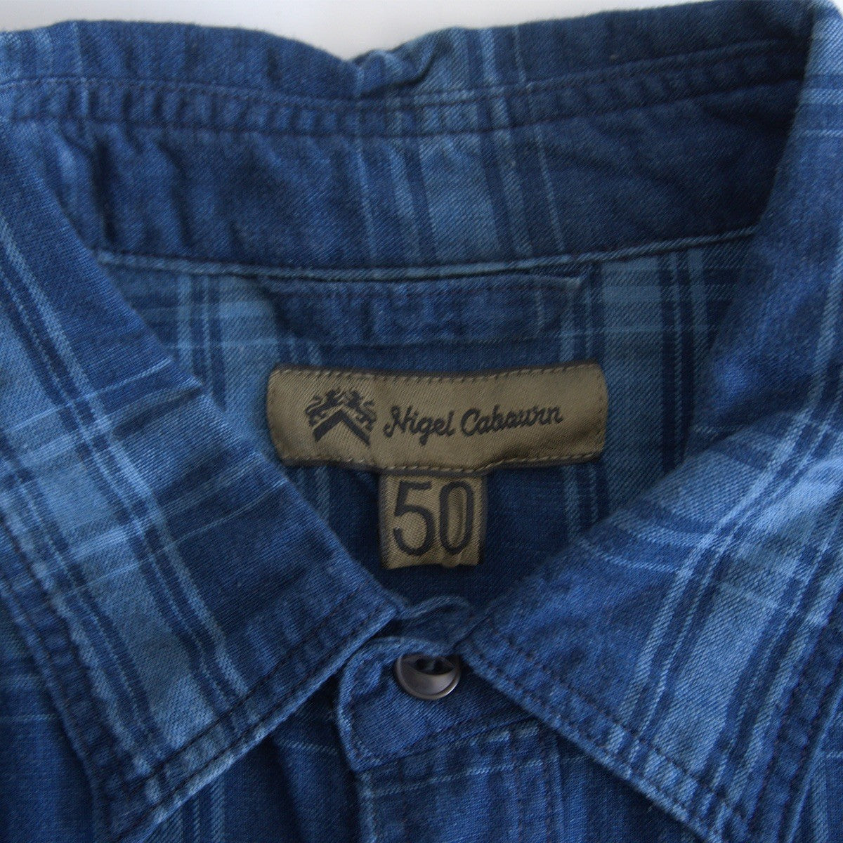 NIGEL CABOURN Indigo Check Medical Shirt Size L