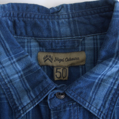 NIGEL CABOURN Indigo Check Medical Shirt Size L