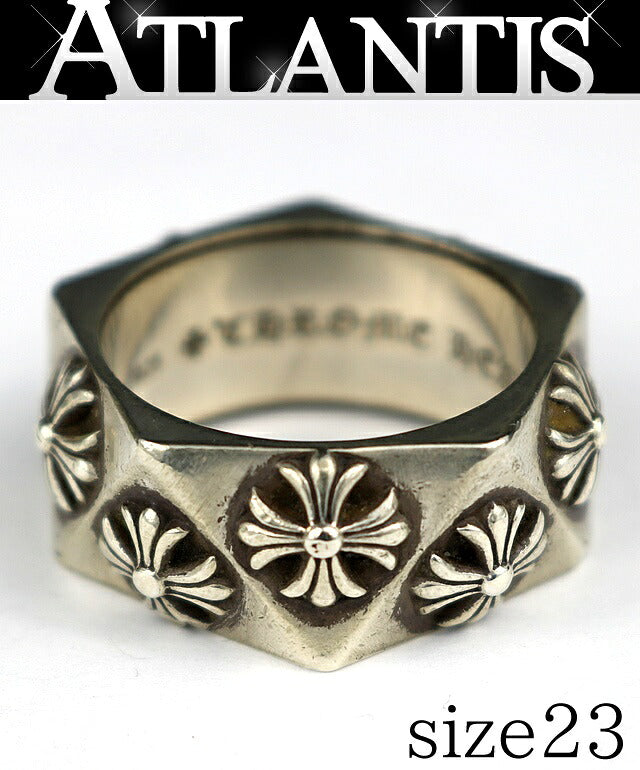 CHROME HEARTS Pentagon CH Plus 925 Silver Ring Size ONE SIZE