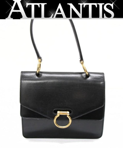 CELINE Vintage Small Double Flap Handbag Black Size ONE SIZE