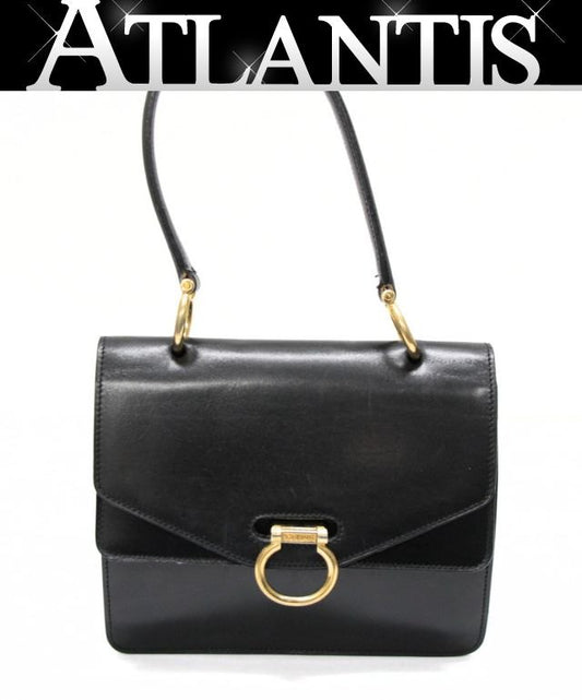CELINE Vintage Small Double Flap Handbag Black Size ONE SIZE