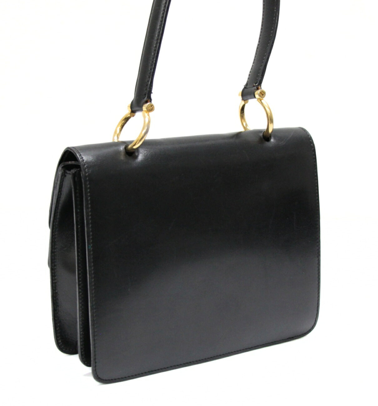 CELINE Vintage Small Double Flap Handbag Black Size ONE SIZE