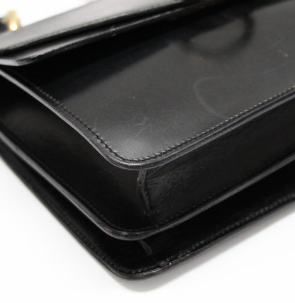 CELINE Vintage Small Double Flap Handbag Black Size ONE SIZE