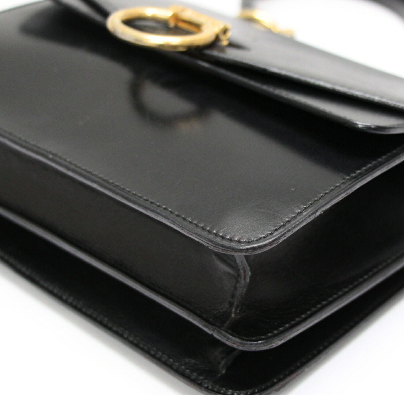 CELINE Vintage Small Double Flap Handbag Black Size ONE SIZE