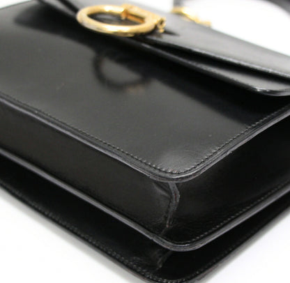 CELINE Vintage Small Double Flap Handbag Black Size ONE SIZE