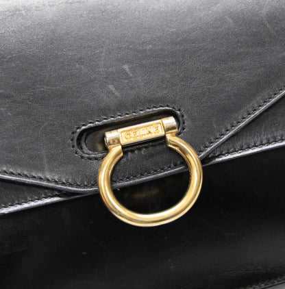 CELINE Vintage Small Double Flap Handbag Black Size ONE SIZE