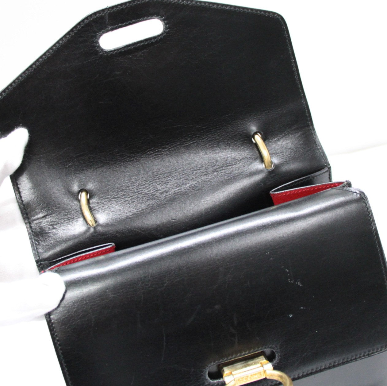 CELINE Vintage Small Double Flap Handbag Black Size ONE SIZE