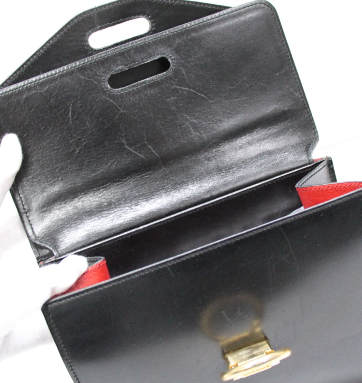 CELINE Vintage Small Double Flap Handbag Black Size ONE SIZE