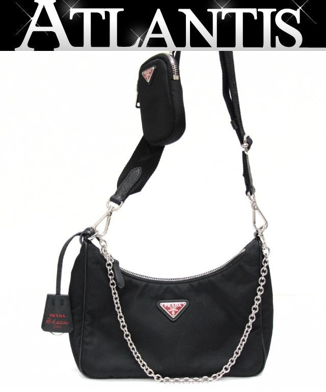 PRADA Re-Edition Red Triangle Logo Bag Black Size ONE SIZE