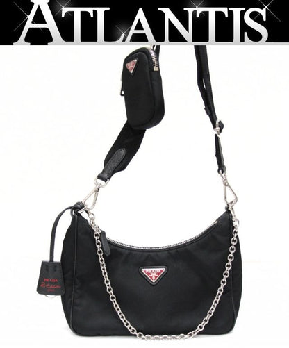 PRADA Re-Edition Red Triangle Logo Bag Black Size ONE SIZE