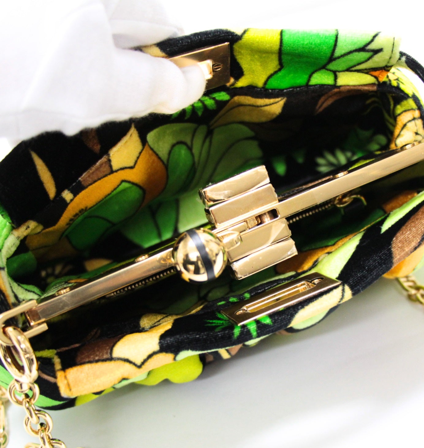 FENDI Peekaboo Click Velvet Chain Bag Green Size ONE SIZE