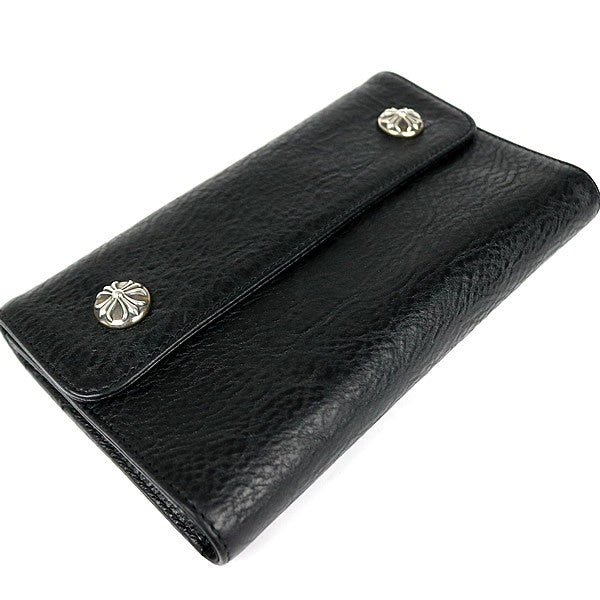 CHROME HEARTS Wave Cross Button Leather Wallet Size ONE SIZE
