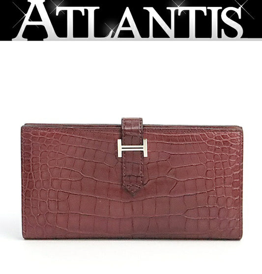 HERMES Bearn Soufflet Burgundy Wallet Size ONE SIZE