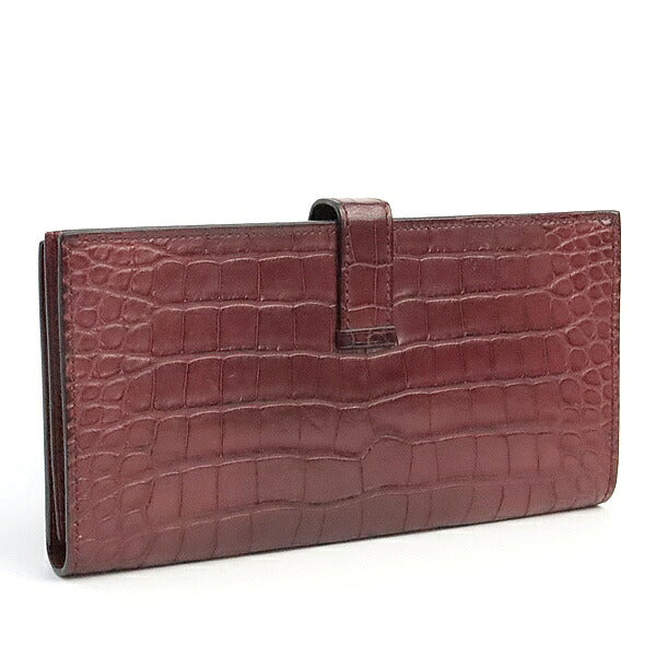HERMES Bearn Soufflet Burgundy Wallet Size ONE SIZE