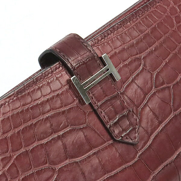 HERMES Bearn Soufflet Burgundy Wallet Size ONE SIZE