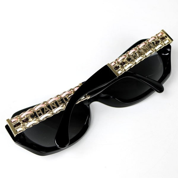 CHANEL Rectangle Shape Black Sunglasses Size ONE SIZE