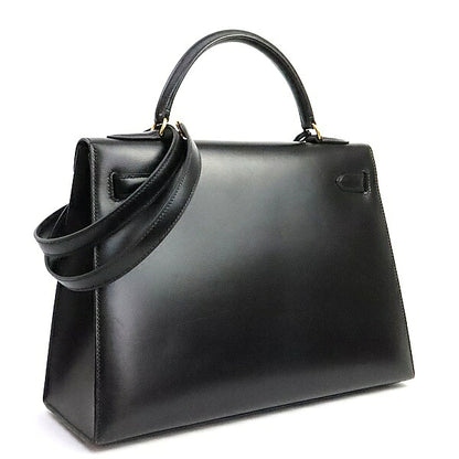 HERMES Kelly 32 Black Box Calf 2-Way Bag Size ONE SIZE