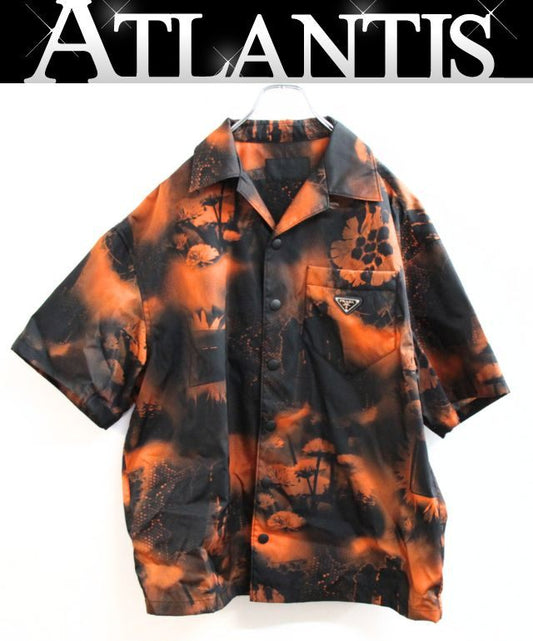 PRADA 22SS Triangle Logo Nylon Open Shirt Black Size M