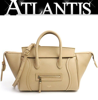CELINE Small New Luggage Grained Bag Beige Size ONE SIZE