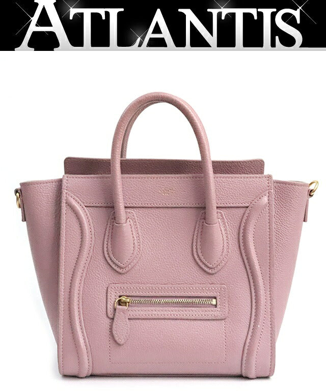 CELINE Luggage Nano Shopper Leather Bag Pink Size ONE SIZE
