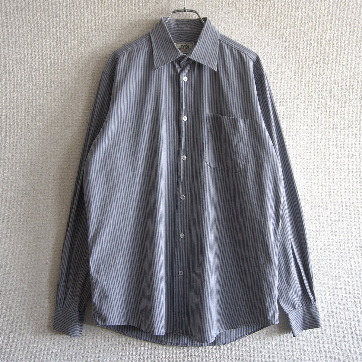 HERMES Sellier Button Cotton Stripe Shirt France Size XXL
